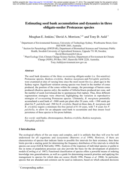 Estimating Seed Bank Accumulation and Dynamics in Three Obligate-Seeder Proteaceae Species