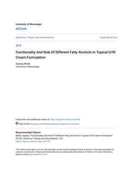 Functionality and Role of Different Fatty Alcohols in Topical O/W Cream Formulation