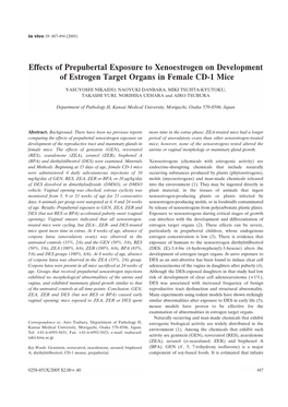 Effects of Prepubertal Exposure to Xenoestrogen on Development of Estrogen Target Organs in Female CD-1 Mice