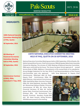 Pak-Scouts OCT, 2016 MONTHLY NEWSLETTER Continued Since January, 2010 ISSUE # 82