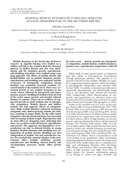 Seasonal Module Dynamics of Turbinaria Triquetra (Fucales, Phaeophyceae) in the Southern Red Sea1