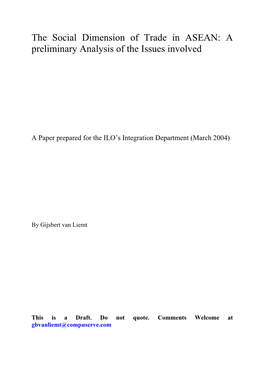 The Social Dimension of Trade in ASEAN: a Preliminary Analysis of the Issues Involved