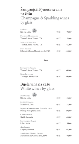 Šampanjci I Pjenušava Vina Na Čašu Champagne & Sparkling Wines by Glass