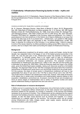 KC Chakrabarty: Infrastructure Financing by Banks in India