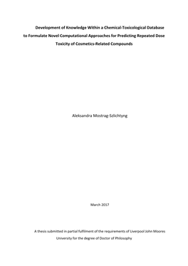 Development of Knowledge Within a Chemical-Toxicological Database to Formulate Novel Computational Approaches for Predicting