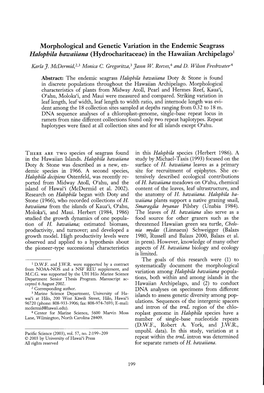 Morphological and Genetic Variation in the Endemic Seagrass Halophila Hawaiiana (Hydrocharitaceae) in the Hawaiian Archipelago L