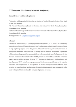 TET Enzymes, DNA Demethylation and Pluripotency