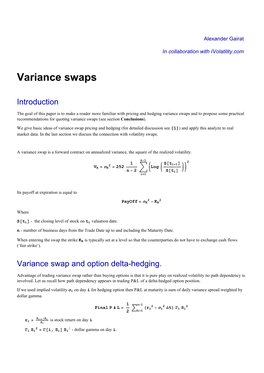 Variance Swaps