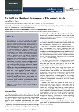 The Health and Educational Consequences of Child Labour in Nigeria Maria Charity Agbo