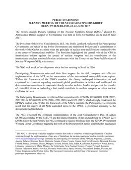 Public Statement Plenary Meeting of the Nuclear Suppliers Group Bern, Switzerland, 22–23 June 2017