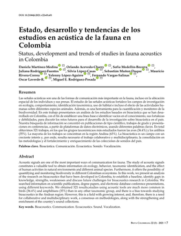 Estado, Desarrollo Y Tendencias De Los Estudios En Acústica De La Fauna En