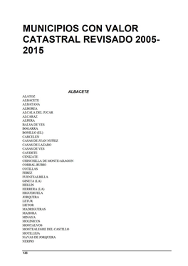 Municipios Con Valor Catastral Revisado 2005- 2015