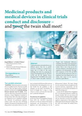 Medicinal Products and Medical Devices in Clinical Trials Conduct and Disclosure