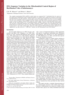 DNA Sequence Variation in the Mitochondrial Control Region of Red-Backed Voles (Clethrionomys)