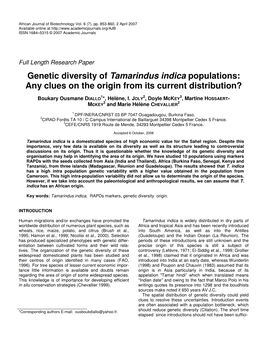 Genetic Diversity of Tamarindus Indica Populations: Any Clues on the Origin from Its Current Distribution?