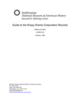 Guide to the Krispy Kreme Corporation Records
