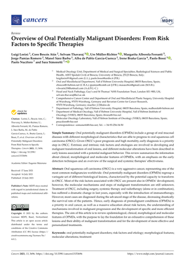 Overview of Oral Potentially Malignant Disorders: from Risk Factors to Speciﬁc Therapies