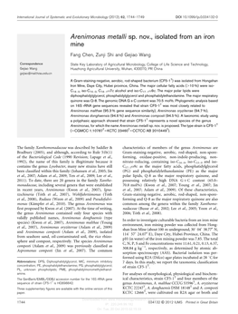Arenimonas Metalli Sp. Nov., Isolated from an Iron Mine