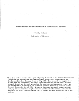 Protest Behavior and the Integration of Urban Political Systems*