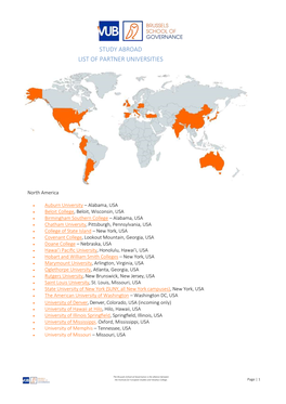 Study Abroad List of Partner Universities