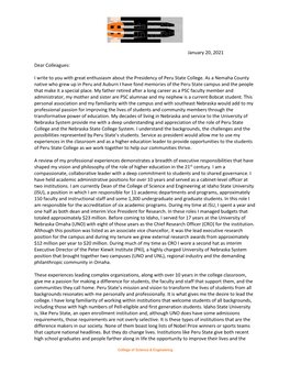 January 20, 2021 Dear Colleagues: I Write to You with Great Enthusiasm About the Presidency of Peru State College. As a Nemaha C