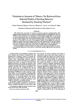 Variations in Amounts of Tobacco Tar Retrieved from Selected Models of Smoking Behavior Simulated by Smoking Machine*