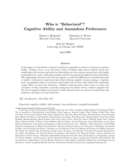 Who Is “Behavioral”? Cognitive Ability and Anomalous Preferences