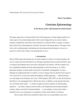 Cartesian Epistemology: Is the Theory of the Self-Transparent Mind Innate