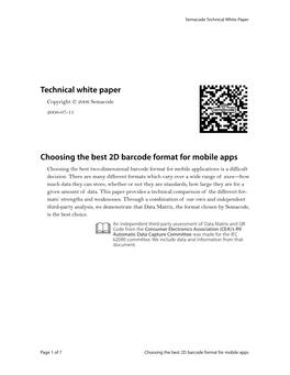 Technical White Paper Choosing the Best 2D Barcode Format for Mobile