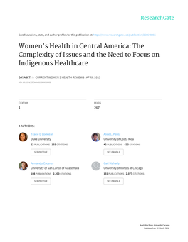 Women's Health in Central America: the Complexity of Issues and the Need to Focus on Indigenous Healthcare