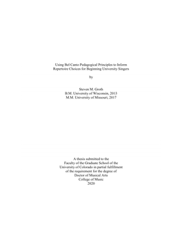 Using Bel Canto Pedagogical Principles to Inform Repertoire Choices for Beginning University Singers