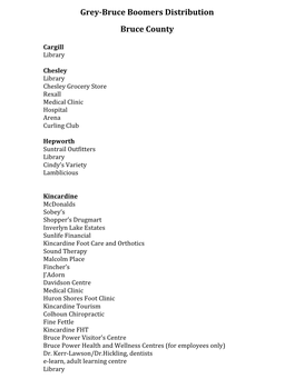 Grey-Bruce Boomers Distribution Bruce County