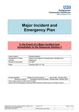 Major Incident and Emergency Plan