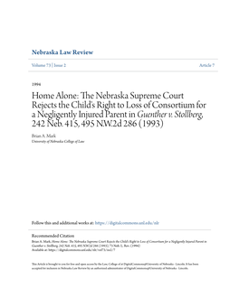 The Nebraska Supreme Court Rejects the Child's Right to Loss of Consortium for a Negligently Injured Parent in Guenther V