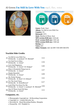 Al Green I'm Still in Love with You Mp3, Flac, Wma