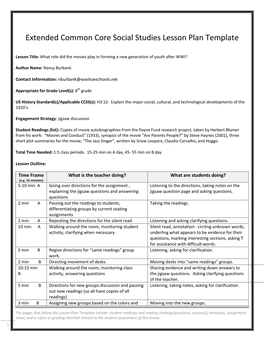 Extended Common Core Social Studies Lesson Plan Template