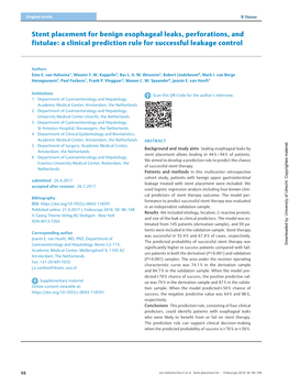 Stent Placement for Benign Esophageal Leaks, Perforations, and Fistulae: a Clinical Prediction Rule for Successful Leakage Control