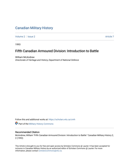 Fifth Canadian Armoured Division: Introduction to Battle