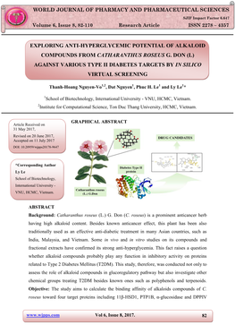 Exploring Anti-Hyperglycemic Potential of Alkaloid Compounds from Catharanthus Roseus G