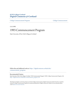 1993 Commencement Program State University of New York College at Cortland