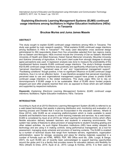 Explaining Electronic Learning Management Systems (ELMS) Continued Usage Intentions Among Facilitators in Higher Education Institutions (Heis) in Tanzania