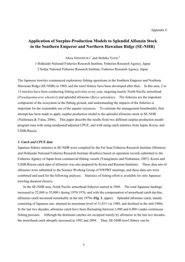 Application of Surplus-Production Models to Splendid Alfonsin Stock in the Southern Emperor and Northern Hawaiian Ridge (SE-NHR)