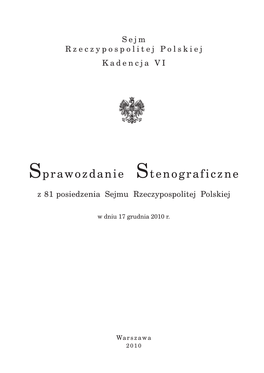 Sprawozdanie Stenograficzne Z 81 Posiedzenia Sejmu Rzeczypospolitej Polskiej