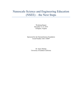 Nanoscale Science and Engineering Education (NSEE) – the Next Steps