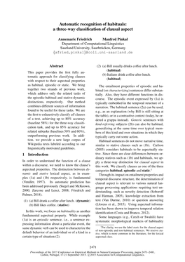 Automatic Recognition of Habituals: a Three-Way Classification of Clausal