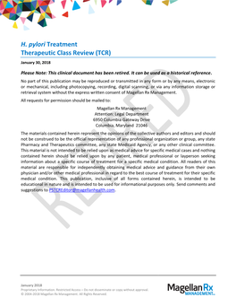 H. Pylori Treatment Therapeutic Class Review (TCR) January 30, 2018