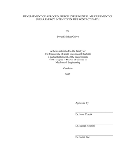 Development of a Procedure for Experimental Measurement of Shear Energy Intensity in Tire Contact Patch