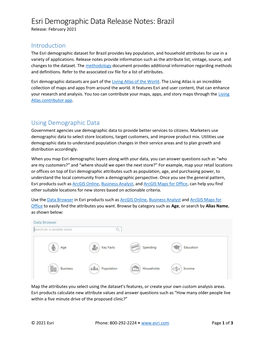 Esri Demographic Data Release Notes: Brazil Release: February 2021