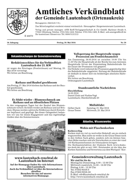 Amtliches Verkündblatt Der Gemeinde Lautenbach (Ortenaukreis)