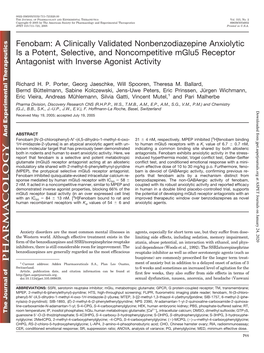 Fenobam: a Clinically Validated Nonbenzodiazepine Anxiolytic Is a Potent, Selective, and Noncompetitive Mglu5 Receptor Antagonist with Inverse Agonist Activity